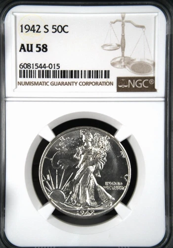 1942 S NGC AU58 Walking Liberty Half Dollar / Beautiful Old Coin! (015)