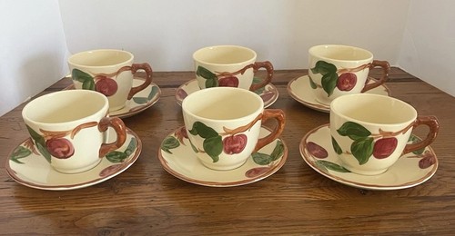 6 Vintage Franziskaner Apfel Kaffee Tee Tassen und Untertassen USA - Bild 1 von 11