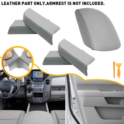 fOR Honda Pilot Leather Console Lid Center Rear Front Door Armrest Cover Gray