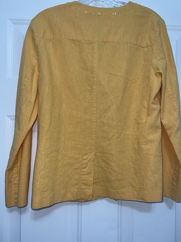 Chaqueta Blazer Top Crazy Horse Mujer M Amarillo Mostaza Mezcla Lino Con Cuentas Concha - Imagen 7 de 8