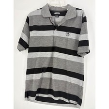 Mecca Mens Gray Black Striped Short Sleeve Polo Shirt Size S Casual