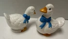 VINTAGE CERAMIC GOOSE SALT AND PEPPER SHAKERS...3"..BLUE BOW