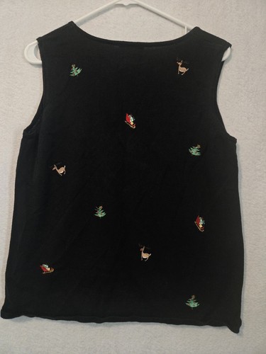 Quacker Factory Womens Black Holiday Embroidered Tank Top M Ramie Cotton Blend - Picture 7 of 7