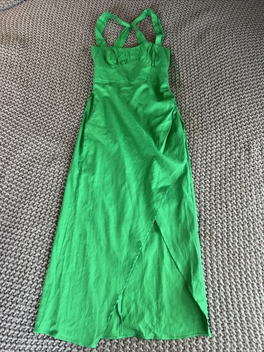 NEW Zara Linen Blend Green Draped Midi Dress Women Size Small - Picture 6 of 18