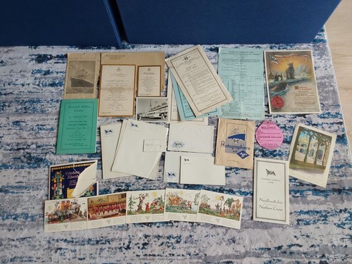 1930s Hamburg Amerika Line Lot Arctic Circle Knighthood Certificate Menus Book +
