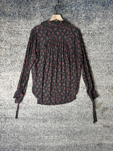 Free People blusa donna grande nera rossa stampa floreale bottoni davanti boho top - Foto 8 di 8