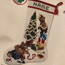 Sunset Needlepoint Stocking Kit 1978 Jingles Trims a Tree Bears 18" Opened Read