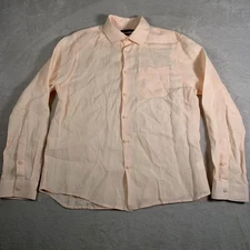 Saks Fifth Avenue Shirt Mens Large Orange Linen Long Sleeve Button Front Pocket