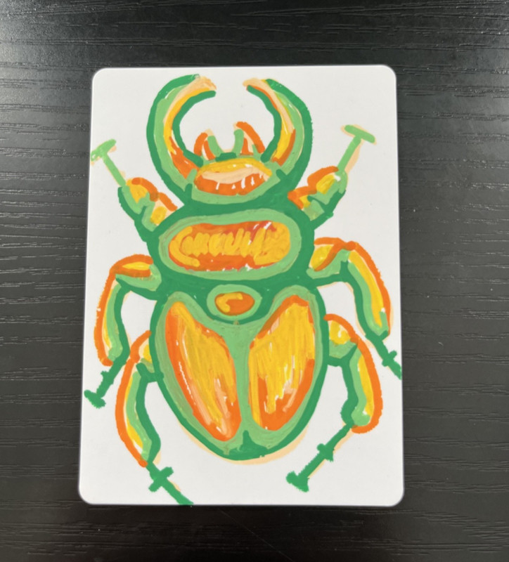ACEO ART CARD Original - green beetle bug insect simple - Jessica Skye Design