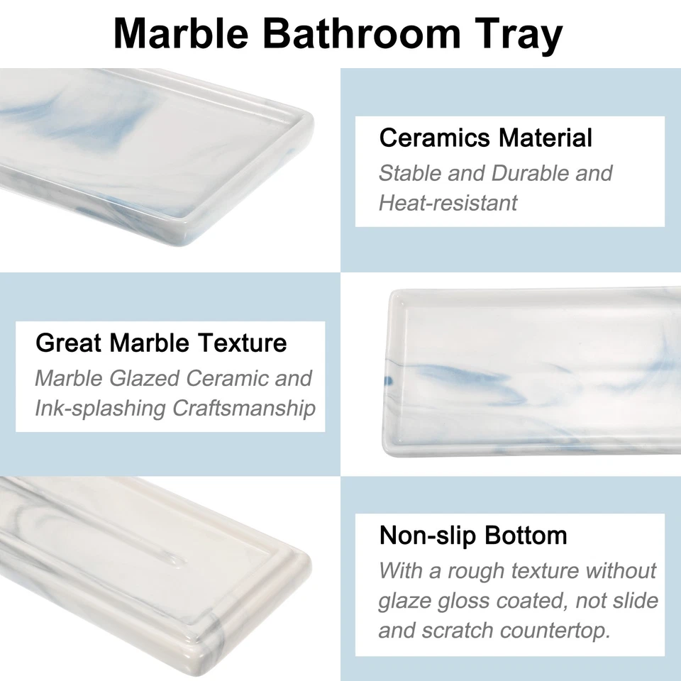 Marble Tray for Bathroom 9" Small Rectangle Ceramic Vanity Tray, Blue - Изображение 3 из 4