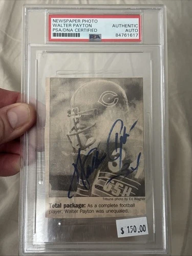 Walter Payton Autographed Newspaper Photo PSA Total Package