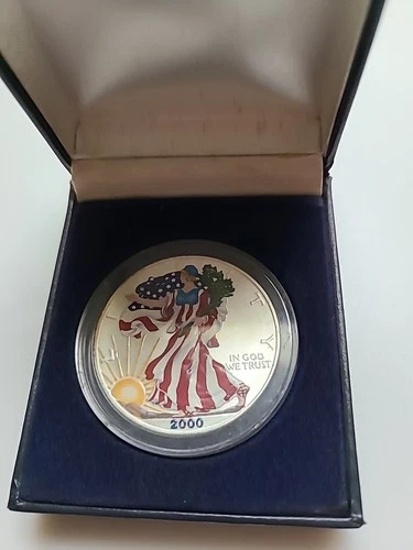 2000 American Eagle Walking Liberty Colorized Fine Silver 1oz .999 Original Box