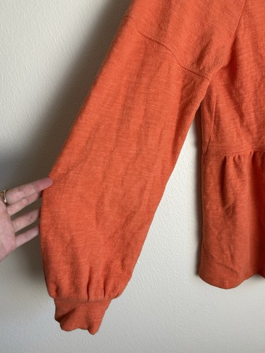 Pilcro Terry Top Orange Peasant Peplum Tiered Boho Anthropologie M Puff Sleeve - Picture 5 of 6