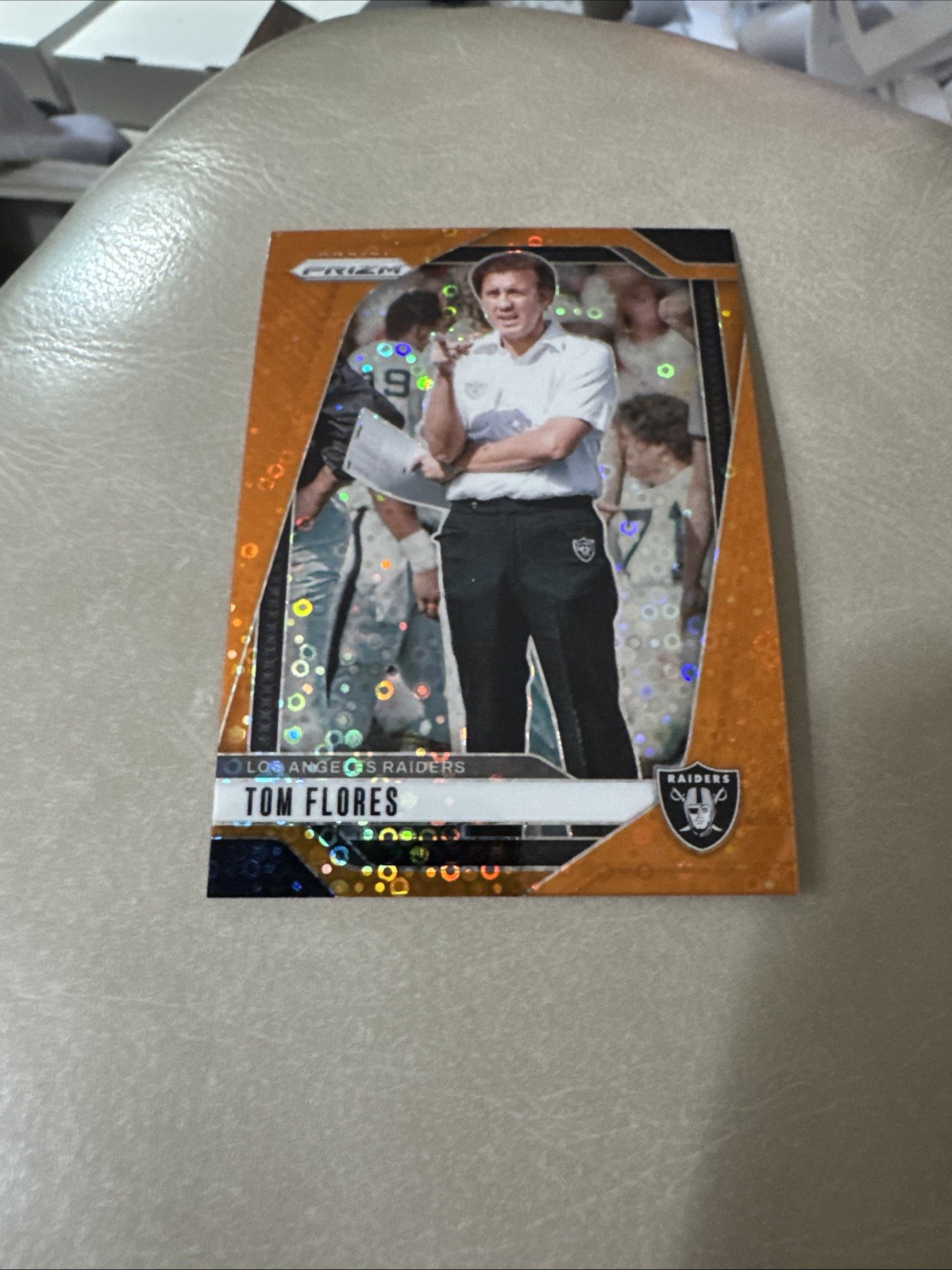 2024 Panini Prizm #156 Tom Flores Orange Disco Prizm Los Angeles Raiders
