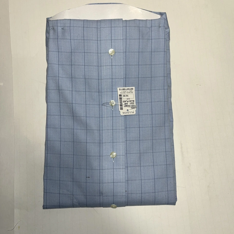 Camisa de vestir Jos A Bank Traveler 16-33 tradicional azul claro a cuadros nueva con etiquetas Foto 4 de 4