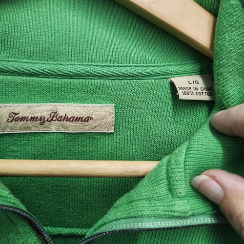 Tommy Bahama Mens Green Size Large Pullover Sweatshirt 1/4 Zip Mock Neck - Picture 3 of 8
