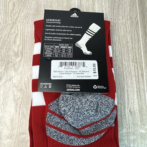 Adidas 3-Stripes Soccer socks Team Power Red White OTC aeroready Size Medium NWT - Picture 4 of 5