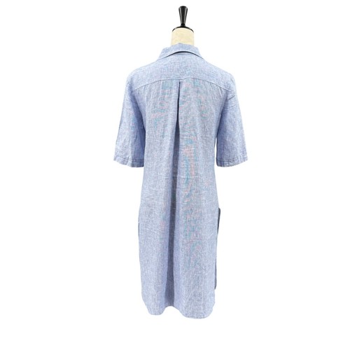 Chico’s Sz 1 (M) Heather Blue Linen Long Line Button Front Side Slit Tunic Shirt - Picture 3 of 15