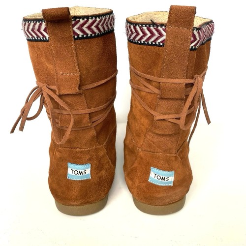 TOMS Nepal Leather Wrap Tie Chukka Moccasin Sherpa Lined Boots Boho Womens 9.5 - Picture 3 of 11