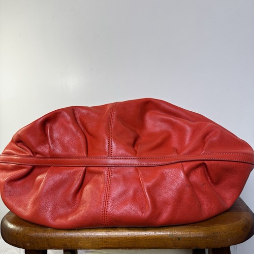 DKNY Red Leather Hobo Shoulder Bag Logo Charm Handbag Purse Y2K Indie Grunge - Picture 6 of 8