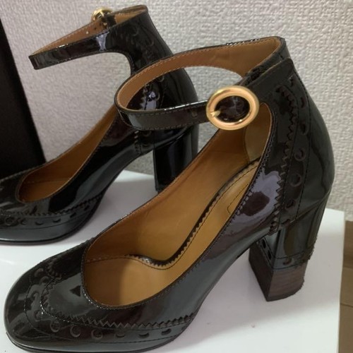 Beautiful Chloe Pumps Thick Heel Western Style Brown - Picture 7 of 10