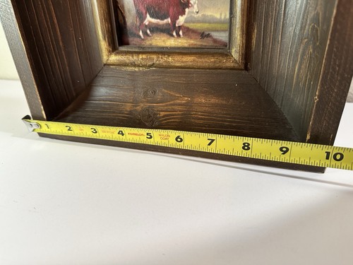 Artist Signed Oil Painting Longhorn Cow Cattle Portrait Landscape Miniature - Bild 7 von 7