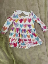Little Sleepies Play Twirl Dress with Bodysuit, Watercolor Love Hearts 0-3 Mo
