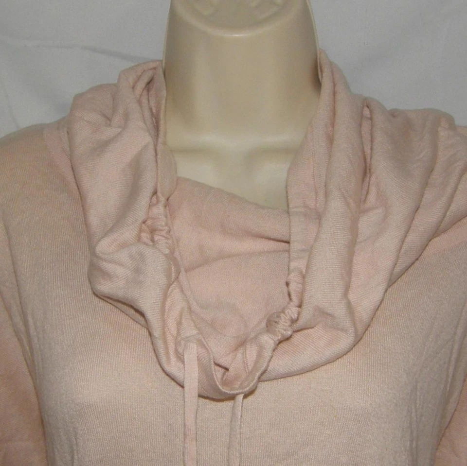 Pink Sz Medium Stretchy Funnel Neck Lightweight Cashmere Blend Sweater Pockets - Image 2 of 4