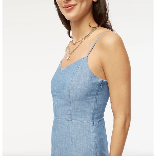 J.Crew Petite Chambray Slip Midi Dress Vista Blue Cotton Sweetheart US 0P NWT - Picture 4 of 14