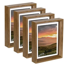 4Pcs Floating Frame, 8 x 6 Inch Wood Picture Frame, Natural Wood