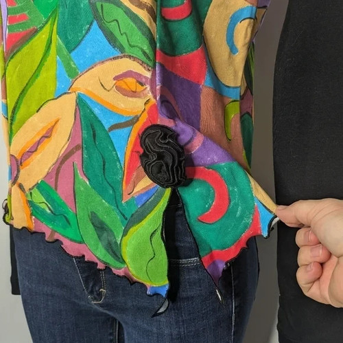 Vintage Deadstock LRW buntes handbemaltes asymmetrisches Langarmshirt L - Bild 6 von 9