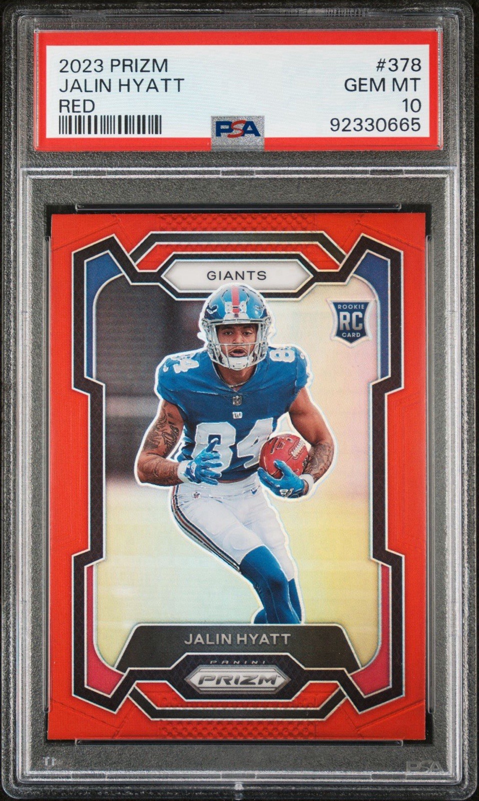 Jalin Hyatt 2023 Panini Prizm Red SSP #378 PSA 10 New York Giants POP 8
