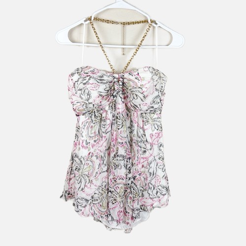 Express Design Studio Y2K Floral Silk Chain Strap Halter Top Womens Size 8 Fairy - Picture 1 of 12