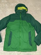 Boys Medium 10-12 LL Bean Green Winter Jacket Foldable Hood Thinsulate