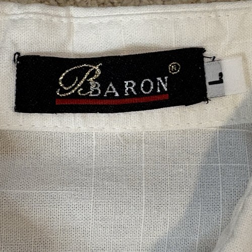 White Short Sleeve Baron Button Up Polo Mens Large Cotton Lightweight Summer - Picture 10 of 14