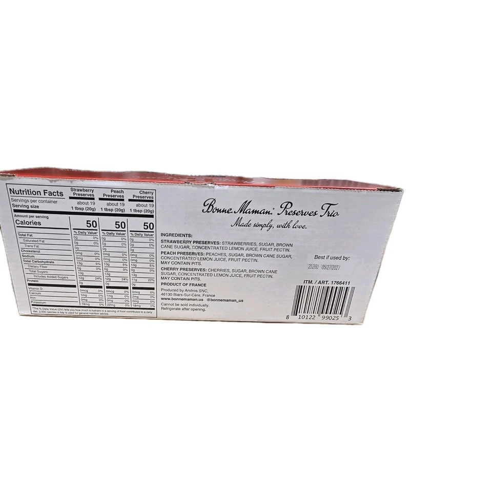 Paquete de 3 frascos Bonne Maman Preserves Trio 13 oz fresa melocotón cereza 39 oz Foto 4 de 4