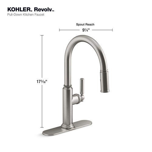 KOHLER Revolv 1-Handle Pull Down Sprayer Kitchen Faucet in Vibrant Stainless - Picture 5 of 12