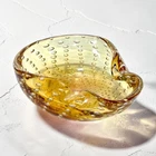 Vintage Murano Amber Glass Bullicante Ashtray MCM Controlled Bubble Bowl Gold