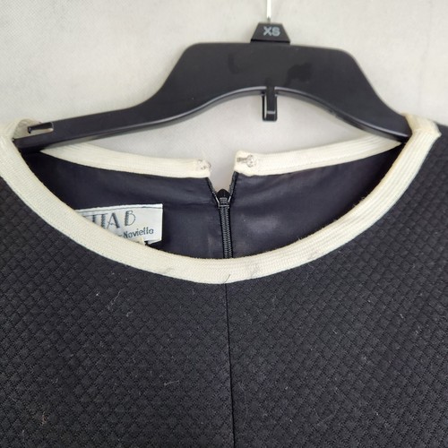 Chetta B Black Dress White Trim Sheath Vintage Size 14 Bergdorf Goodman Texture - Picture 2 of 12