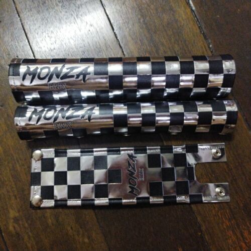 chrome chequered  MONZA black custom REPRO padset BMX oldschool vintage RARE - Picture 1 of 2