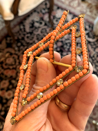 Rare Huge Antique Victorian Coral Buckle 1890’s - Picture 5 of 10