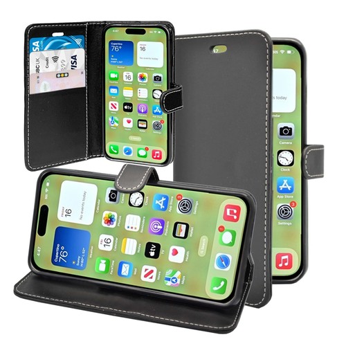 Funda protectora de cuero PU abatible folio folio tipo billetera para teléfono para Apple iPhone 15 - Imagen 4 de 48