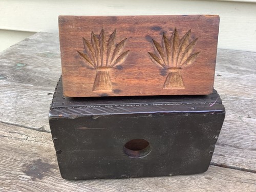 Antique Wooden Rectangular Dovetail Butter Mold  Double Wheat Sheaf Motif A - Picture 5 of 17