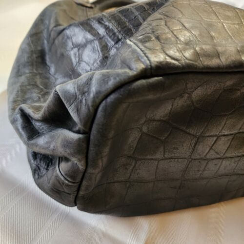 Cynthia Rowley Hobo-Schultertasche groß schwarz Reptil geprägt abgenutzt Leder - Bild 10 von 23