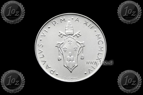 MONEDA CONMEMORATIVA DE PLATA VATICANO 500 LIRAS 1974 (TRIGO Y UVAS) (KM# 123) UNC - Imagen 2 de 5