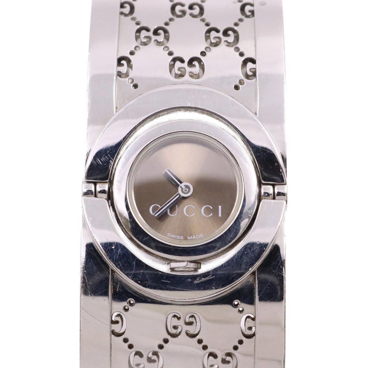 Montre bracelet pour femme Gucci YA112 toile cadran marron véritable ceinture SS