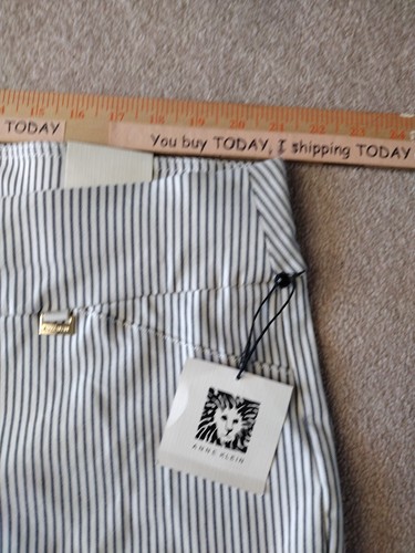 Anne Klein Women's Pull-on Slim Ankle Pants Size 3X Black White Striped Stretch - Picture 4 of 9