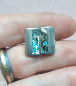 Vintage Mexico Signed 925 Silver Black Onyx Abalone Shell Large Mens Cufflinks