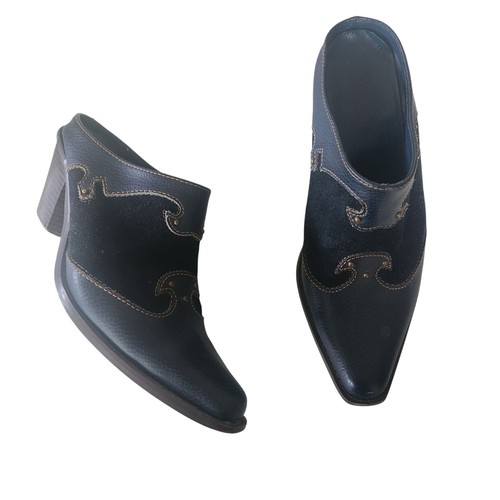 Womens Blue Suede Mules Square Toe Western Design Size 8 - Picture 1 of 10