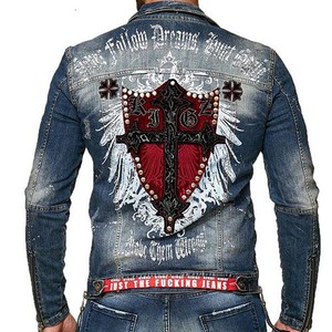 Kingz-Fireline-Biker-Mens-Jeans-Jacket-Denim-Biker-Jacket-Blue-All-Sizes-New